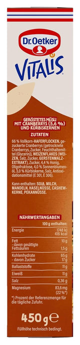 Dr. Oetker Vitalis Geroosterde Muesli met Veenbessen en Pompoenpitten: Geroosterde Muesli met Gedroogde Veenbessen, Pak van 8 (8 x 501 g)