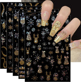 JMEOWIO Nagelsticker Weihnachten Gold Glitter Silber 8 Blatt Nail Art Sticker Selbstklebend Nagelaufkleber Schneeflocke Winterurlaub Decoratie Nageldesign Zubehör
