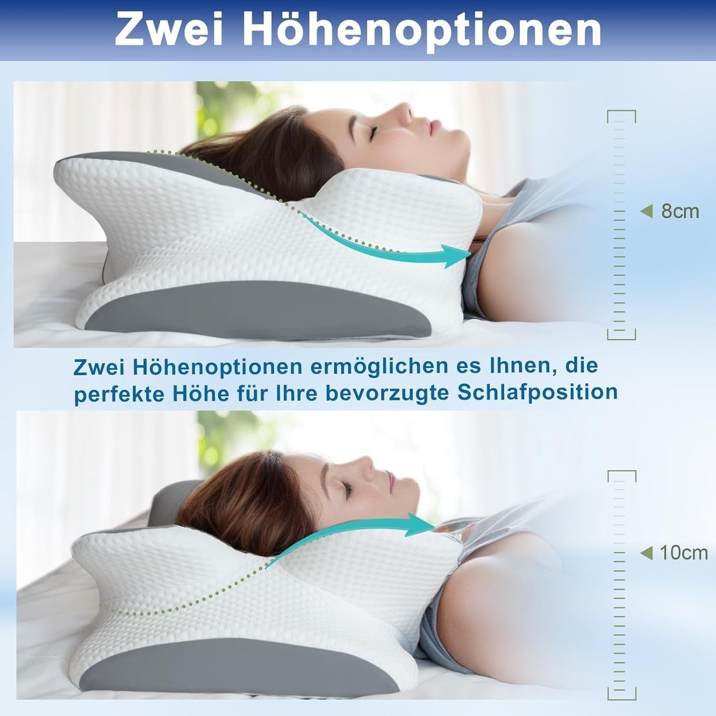 Kussen van traagschuim Nekkussen Orthopedisch kussen - Ergonomisch ontwerp Holle vorm Voor zij-, rug- en buikslapers Grijze cervicale orthopedische kussens Naty Shop