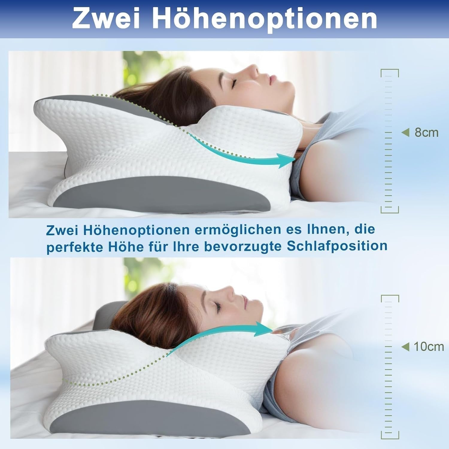 Kussen van traagschuim Nekkussen Orthopedisch kussen - Ergonomisch ontwerp Holle vorm Voor zij-, rug- en buikslapers Grijze cervicale orthopedische kussens Naty Shop
