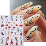 JMEOWIO 3D Nagelsticker Blumen Nail Art Sticker Selbstklebend Nagelaufkleber 5D Stereoskopisch Frühling Zomer Decoratie Nageldesign Zubehör 4 Blatt