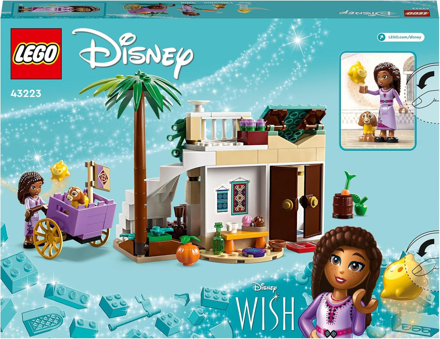 LEGO 43223 Disney Wish Asha in Rosas City, Wish Movie Set met markt, Asha minipop, Valentino als speelgoedgeit en sterfiguren, cadeau voor kinderen vanaf 6 jaar, bouwsets voor meisjes en jongens Besuche den LEGO-Store