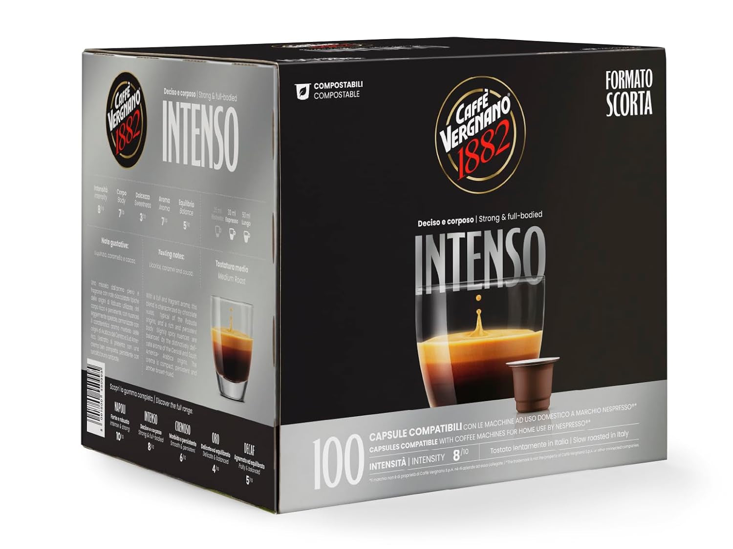 Caffè Vergnano 1882 - Èspresso Kompostierbare Kaffeekapseln , Compatibel met Nespresso, Intenso (Intenso) - Packung Enthält 100 Kapseln
