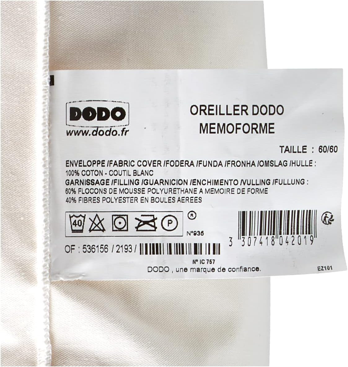 DODO OFM60 Ergonomisch latex kussen, 60 X 60 cm, wit Naty Shop standaard kussens