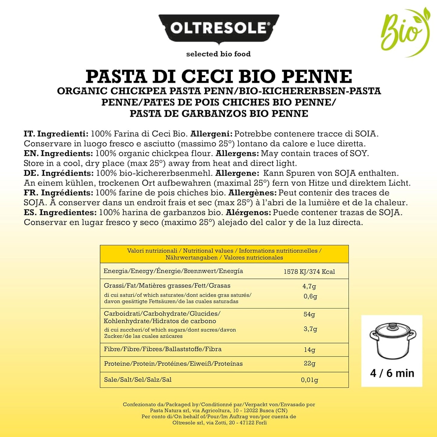 Italiaanse Biologische Kikkererwten Penne Pasta 100% Biologische Kikkererwtenmeel Proteïne Pasta Vezelrijk Veganistisch Glutenvrij 3 Pack x 350g