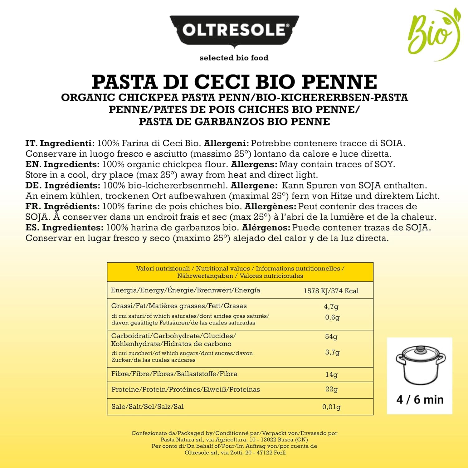 Italiaanse Biologische Kikkererwten Penne Pasta 100% Biologische Kikkererwtenmeel Proteïne Pasta Vezelrijk Veganistisch Glutenvrij 3 Pack x 350g