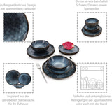 ZANGER | Tokyo Serviesset 12-delige Steengoed Serviesset voor 4 personen, inclusief dinerborden, dessertborden en schalen, donkerblauw met zwarte accenten | DE PREMIUM COLLECTIE