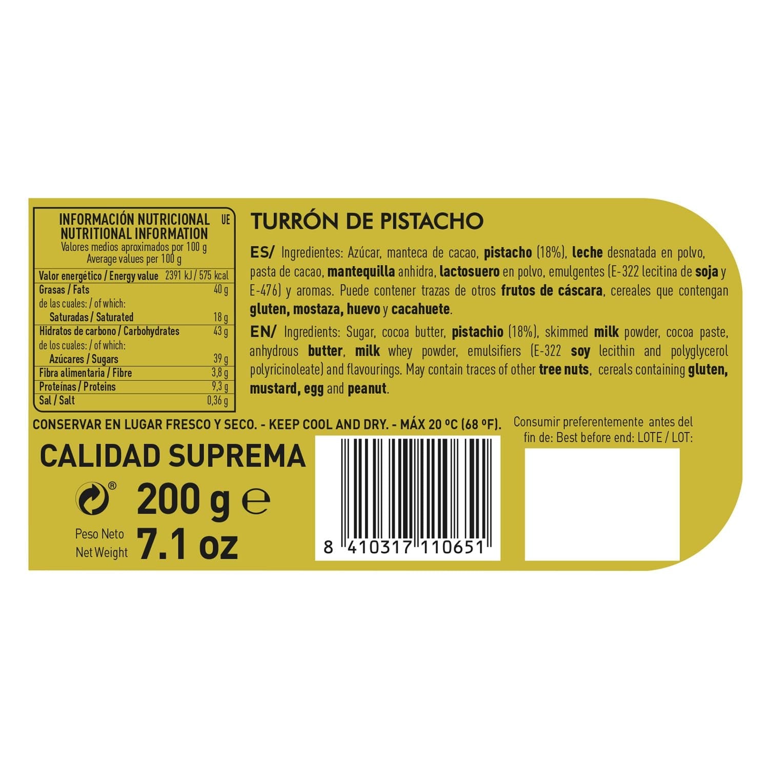 Ambachtelijke chocolade pistache turrón, 200g, romige textuur, superieure kwaliteit, fijne ingrediënten, authentieke smaak, de duurste turrón ter wereld