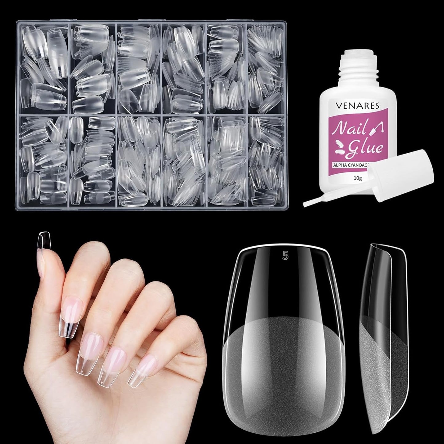 Korte Kunstnagels Ballerina 500 stuks Lijm op 12 Maten Kunstnagels Korte Zachte Gel Volledige Dekking Nageltips Voor Gelnagels Korte S