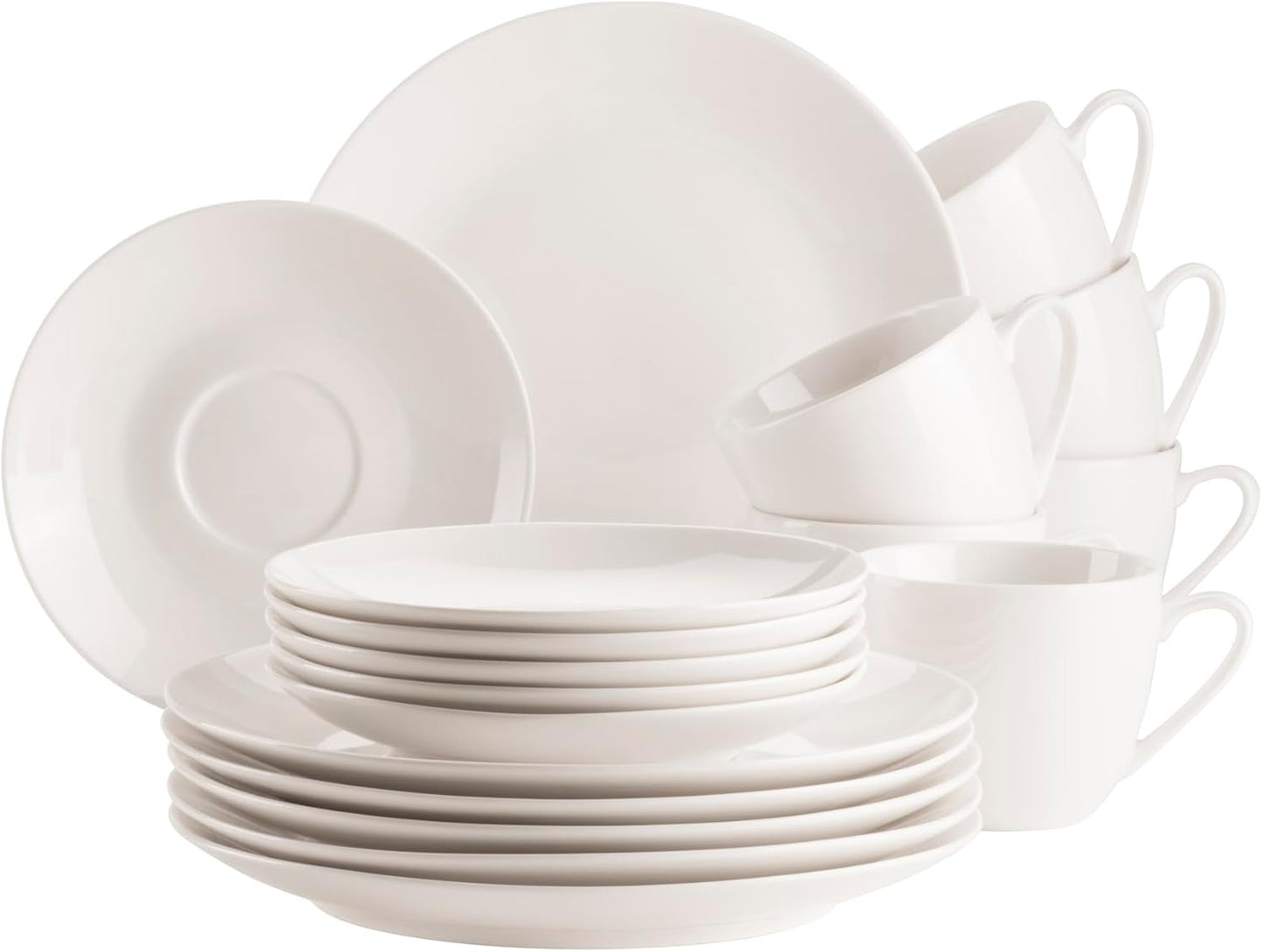 MÄSER 934105 Belmira-serie, klassieke koffieset voor 6 personen, 18-delige koffieset, tijdloos, elegant, delicaat, porselein, wit