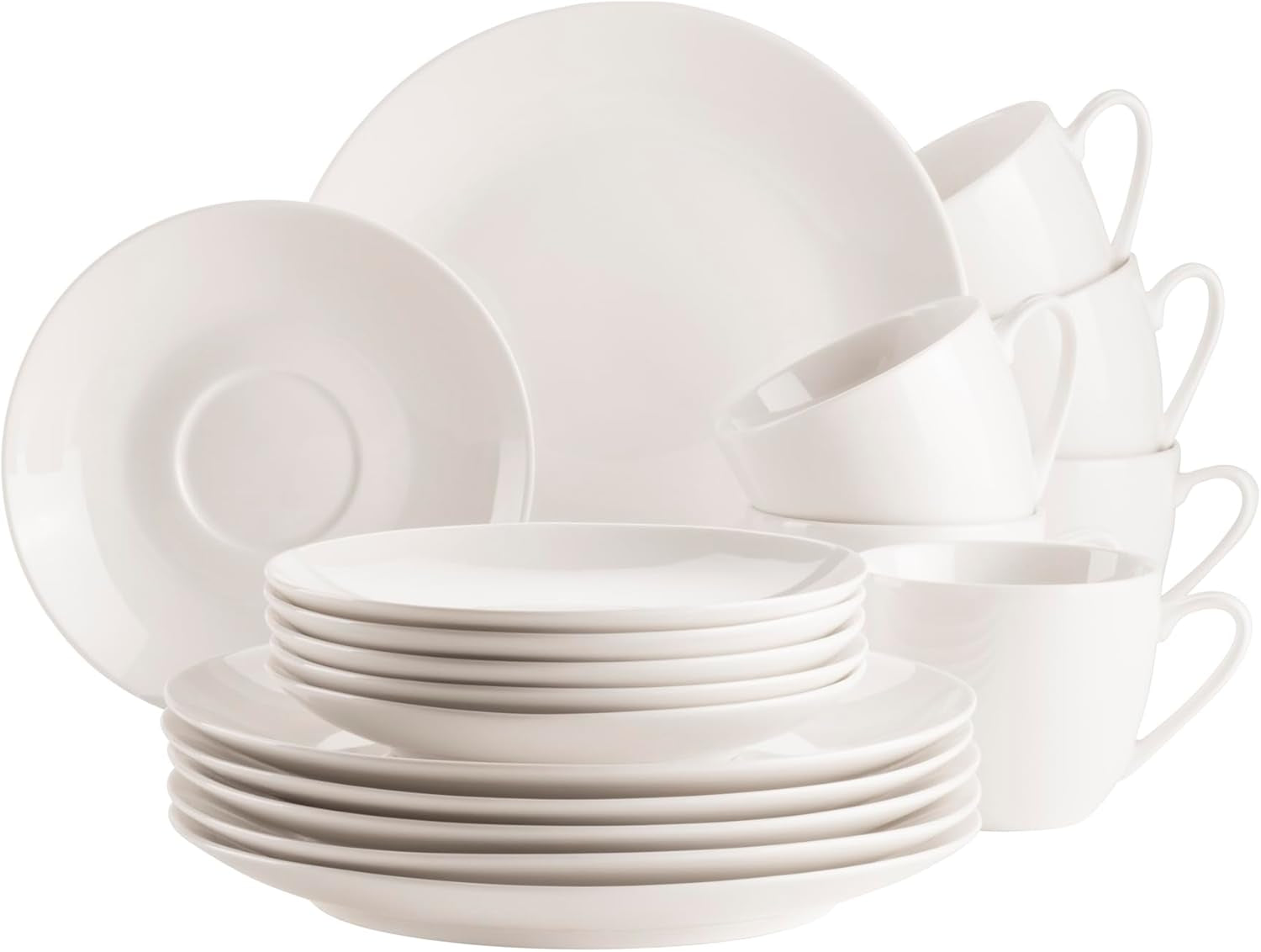 MÄSER 934105 Belmira-serie, klassieke koffieset voor 6 personen, 18-delige koffieset, tijdloos, elegant, delicaat, porselein, wit