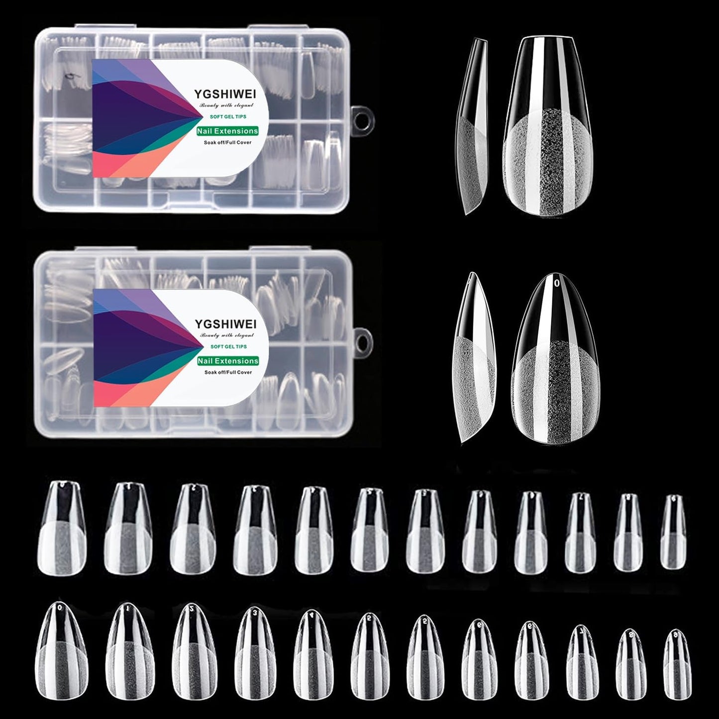 Volledige dekking kunstnagels 504-pack 12 maten kunstnagels met nagellijm Acryl kunstnagels met opbergdoos voor nagelstudio's en doe-het-zelf nagelkunst voor thuis (vierkant)