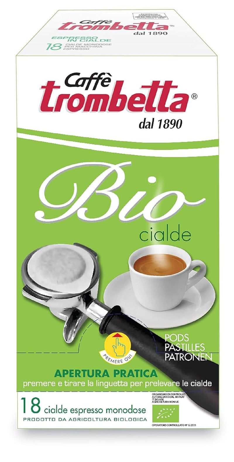Caffè Trombetta ESE Kaffeepads, Italien Kaffee, Richhaltiges Aroma en samtiger Gesmack Biologisch - 1 Packungen van je 18 Kaffeepads