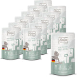 MjAMjAM - Premium natvoer voor katten - Knijpzak - DUO met geraffineerd kalfsvlees en haring, verpakking van 12 (12 x 125 g), graanvrij