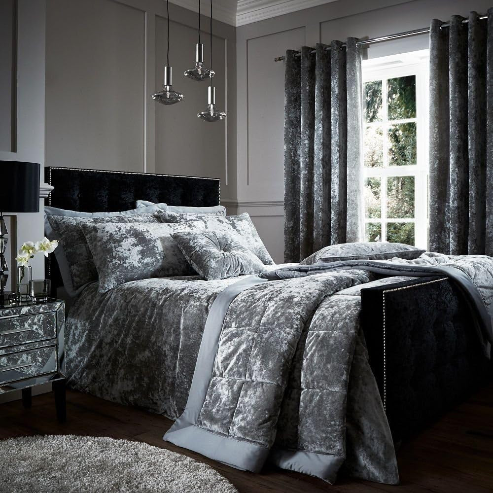 Catherine Lansfield - Tweepersoonssprei van gebroken fluweel - polyester, polyester, zilver, 53 x 23 x 53 cm Catherine Lansfield bedden en dekens