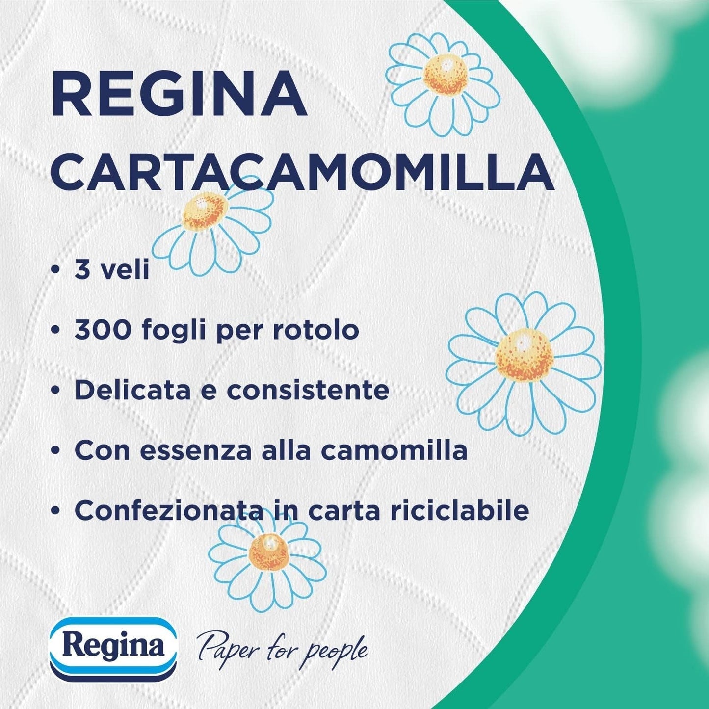 Regina Cartacamomilla - 8 rollen toiletpapier, 300 pluizige vellen, 3-laags, zacht en stevig, recyclebare papieren verpakking