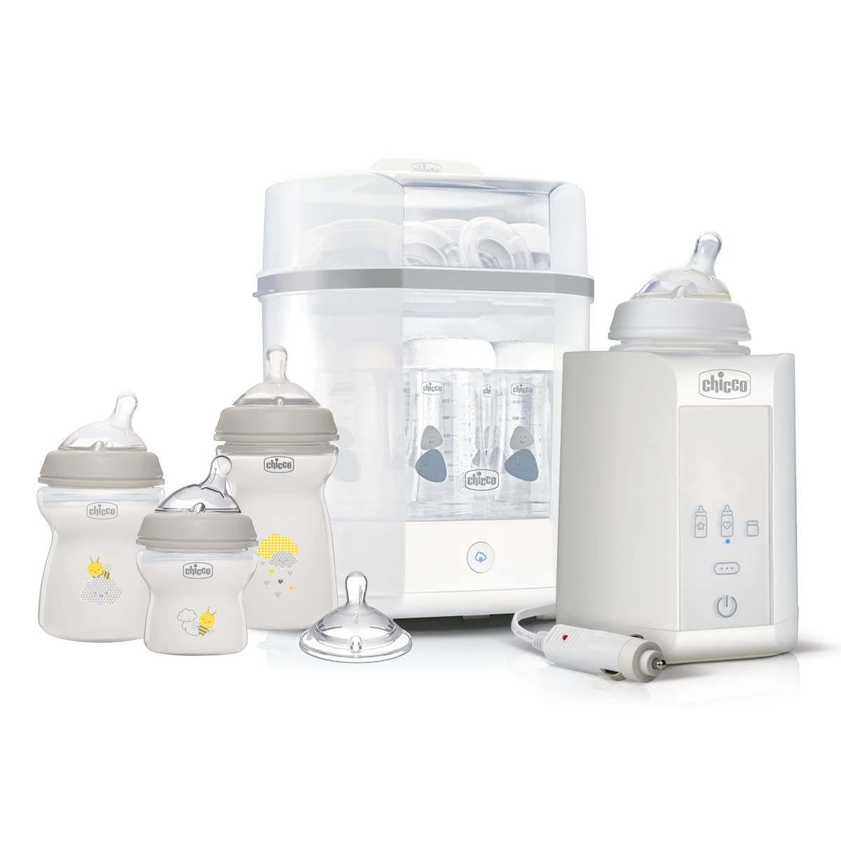 Chicco modulaire sterilisator met droogfunctie, babyflessensterilisator, bijtring en fopspeen met auto-stop, magnetronbestendig, geschikt voor het steriliseren van maximaal 6 flessen van 330 ml