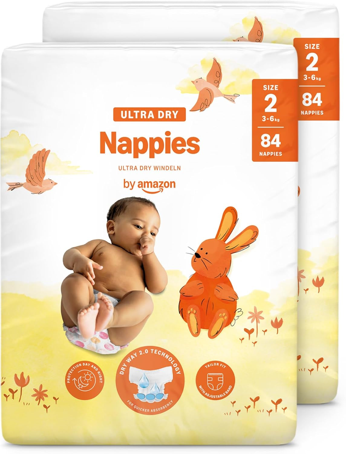 Amazon Ultra Dry Luiers, maat 3 (4-9kg) - Maanddoos, Wit, 172 stuks (2 verpakkingen van 86) (Voorheen Mama Bear, identiek product)