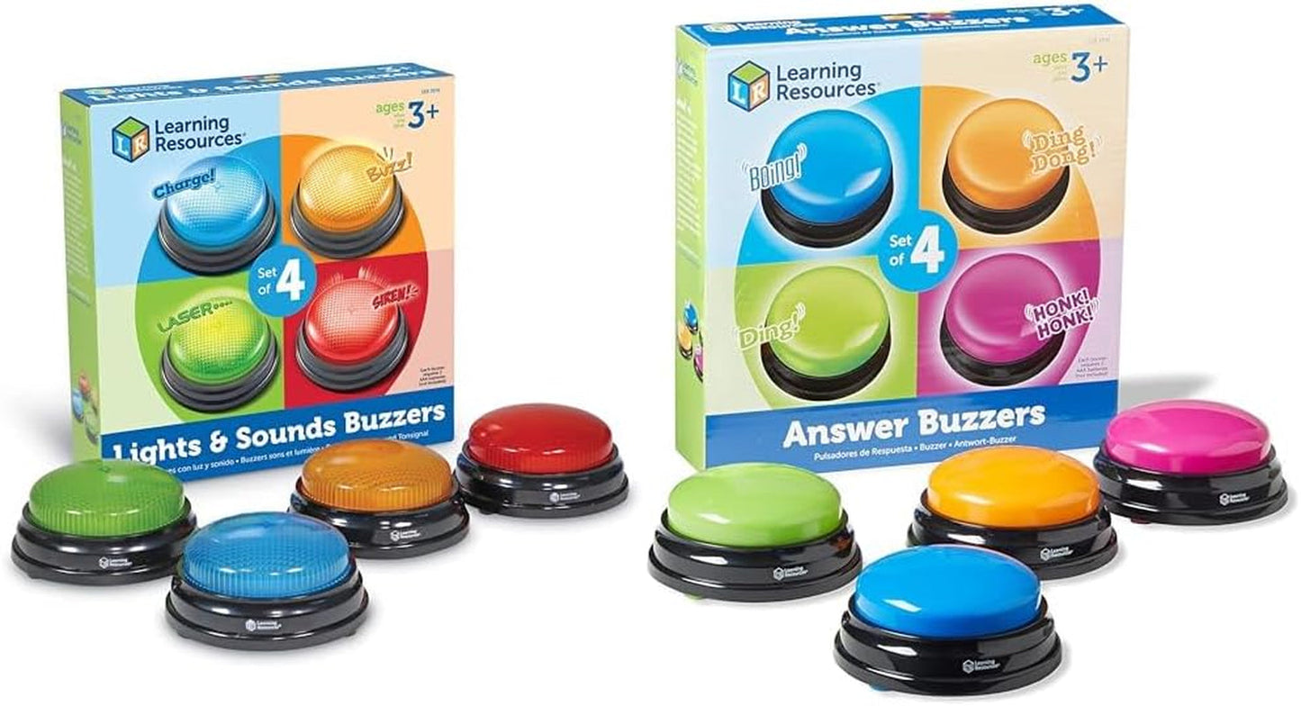 Leermiddelen Licht- en geluidszoemer Educatieve spellen voor kinderen vanaf 3 jaar Vraagspeelgoed voor kinderen met 4 verschillende geluiden voor spelavonden en klaslokalen Speelgoed Bebe Naty Shop Antwoordzoemer Set van 4