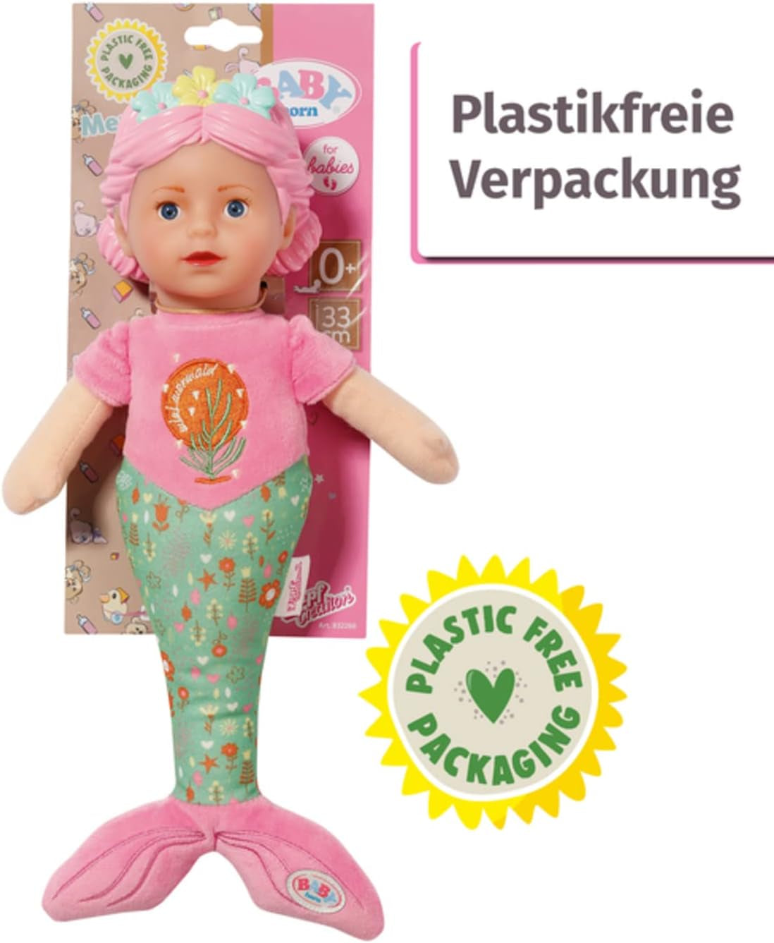 BABY born Zeemeermin voor baby's, wasbare zachte pop, zeemeerminpop met zacht vinyl hoofd, 33 cm hoog, 832288 Zapf Creation