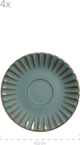MÄSER 931966 Confino-serie servies voor 4 personen, moderne vintage look, keramische ontbijtset, 12-delig, petroleumkleur met zwarte accenten, steengoed
