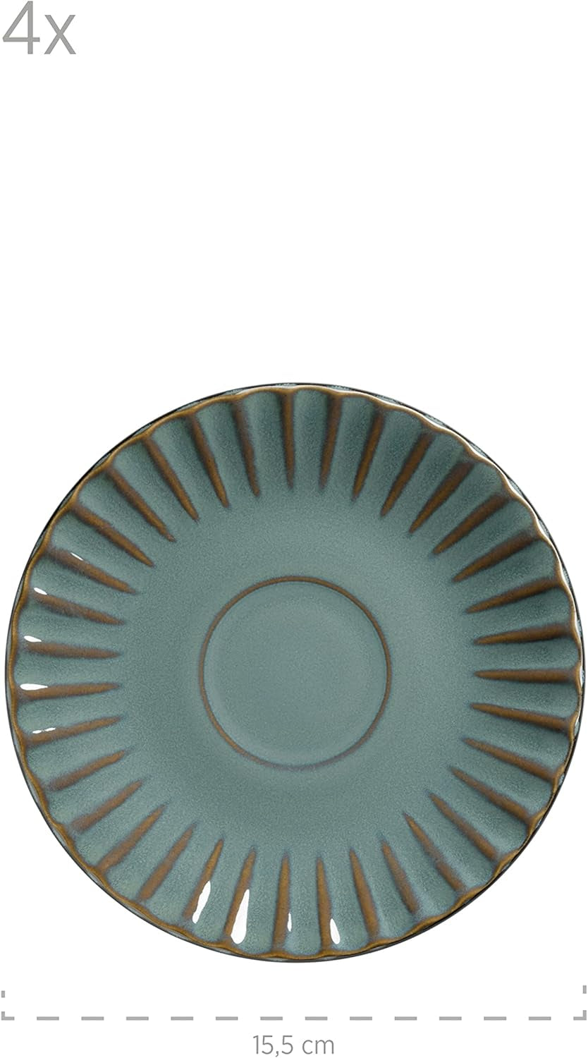 MÄSER 931966 Confino-serie servies voor 4 personen, moderne vintage look, keramische ontbijtset, 12-delig, petroleumkleur met zwarte accenten, steengoed