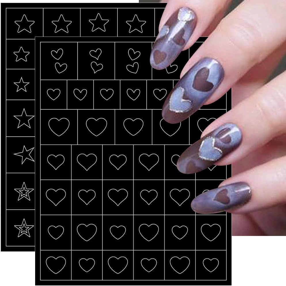 6 vellen airbrush-sjabloon nagelstickers, vlindervlam sterren hart sterren nagelstickers afdrukken stencilgereedschap nagelkunst zelfklevende stickers voor vrouwen nagelkunstontwerpstickers