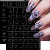 6 vellen airbrush-sjabloon nagelstickers, vlindervlam sterren hart sterren nagelstickers afdrukken stencilgereedschap nagelkunst zelfklevende stickers voor vrouwen nagelkunstontwerpstickers