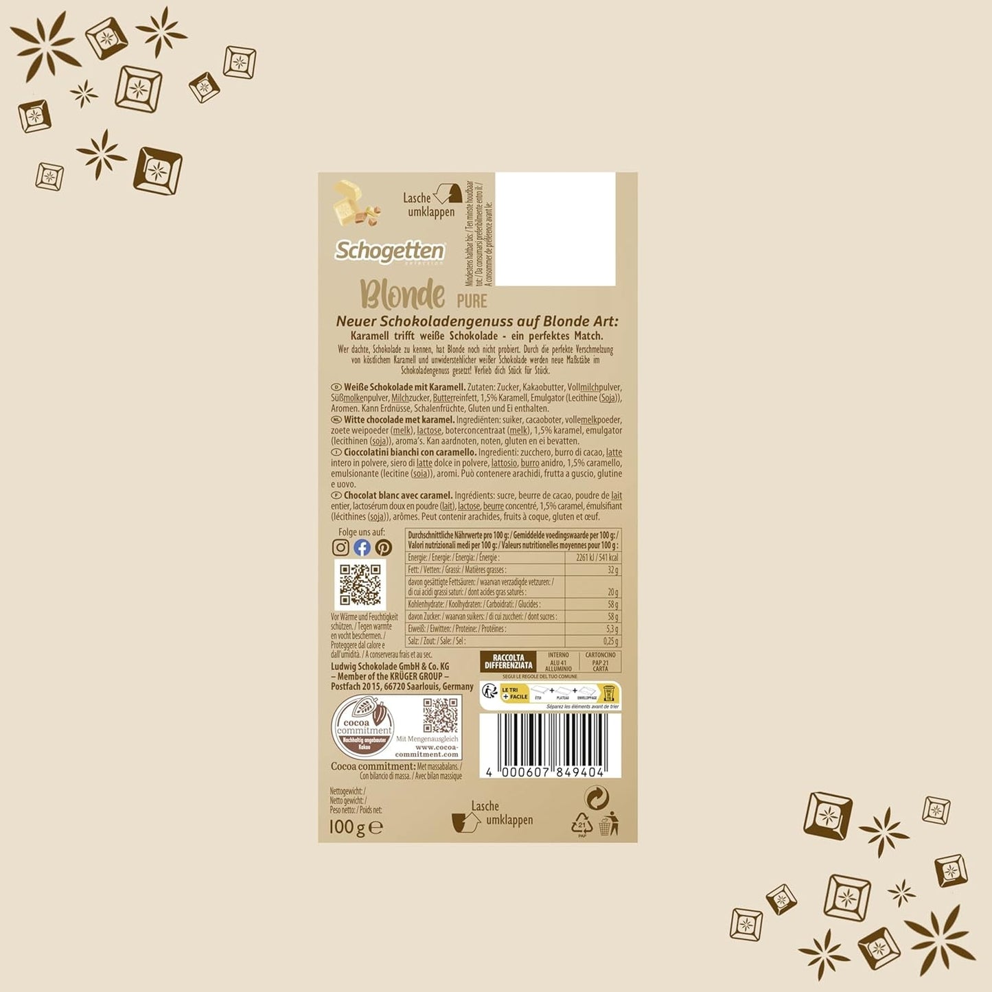 Schogenten Blond Puur I witte chocolade met karamel I 100 g I individueel geportioneerd (pak van 2)