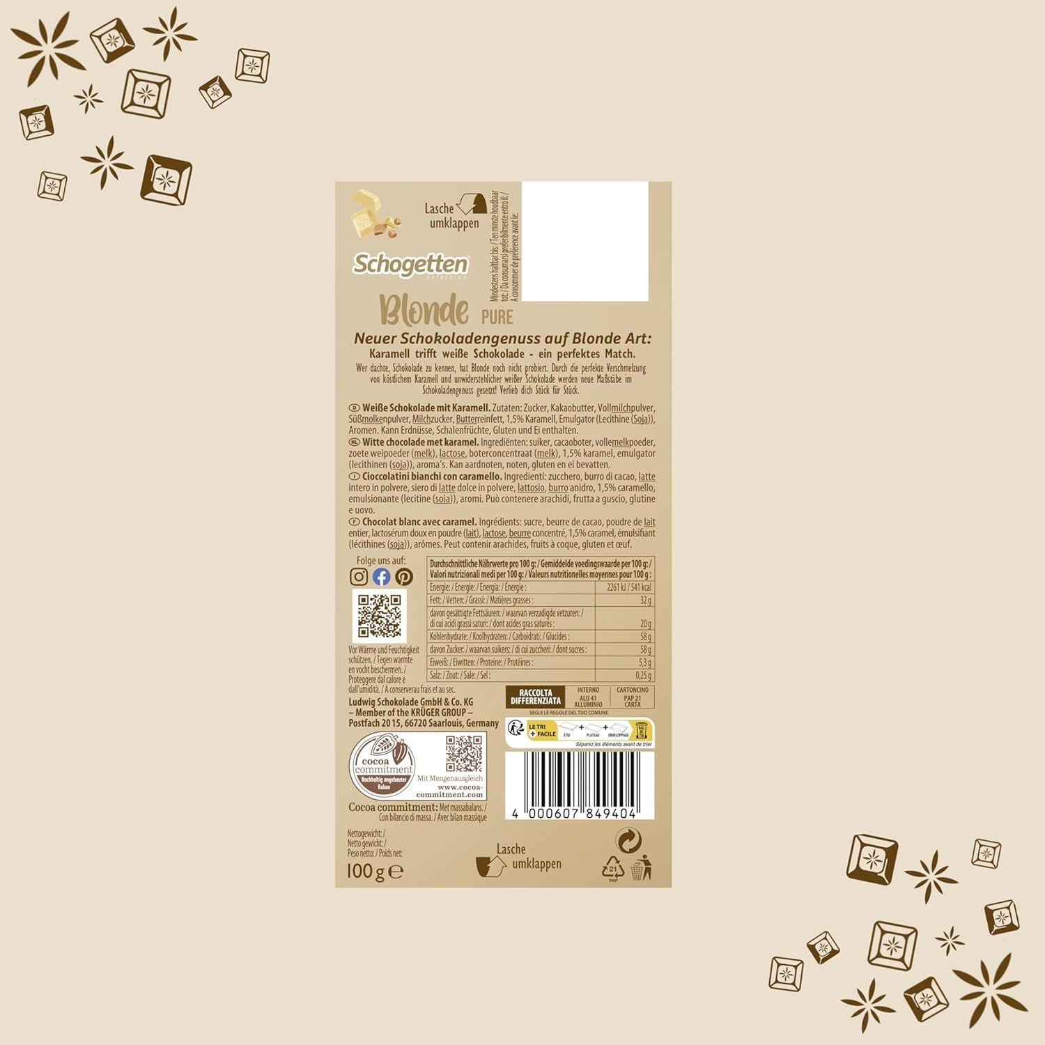Schogenten Blond Puur I witte chocolade met karamel I 100 g I individueel geportioneerd (pak van 2)