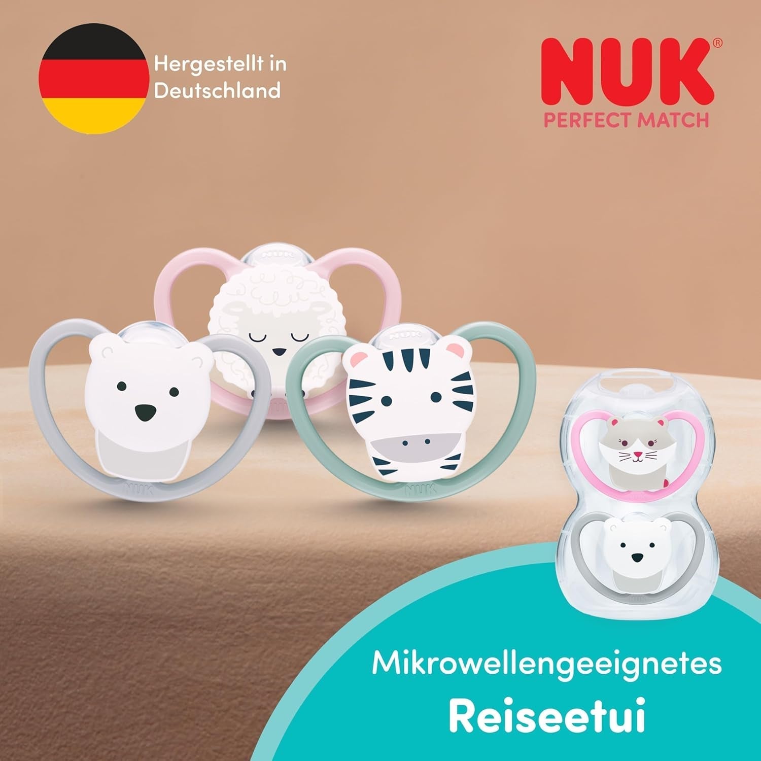 NUK Perfect Match Air Nachtfopspenen voor baby's | 0-6 maanden | Glow-in-the-dark-fopspenen die de luchtcirculatie bevorderen en kwijlen voorkomen | 95% acceptatie door baby's** | Leeuw | Pak van 2