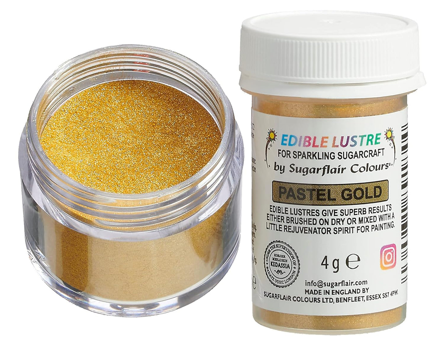 Sugarflair eetbare kleurstof, pastel gouden kleur - voedselglanspoeder voor taarten, muffins, chocolade, gebak, desserts, ijs, drankjes, cocktails en meer - 4g