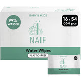 Naïf - Plasticvrije vochtige doekjes - 864 stuks (16 pakjes van 54 doekjes) - Verzorging voor babybilletjes, lichaam en gezicht - 99% water - 0% parfum en alcohol