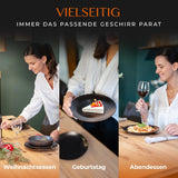 12-delige aardewerk serviesset - Prairie Line - elegant ontwerp in bruin/zwarte tinten, set van 4 dinerborden, 4 dessertborden en 4 dinerborden/Premium collectie