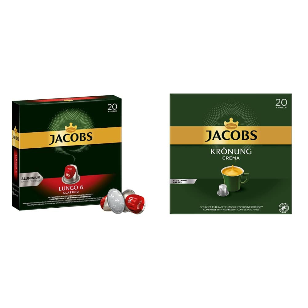 Kaffeekapseln Lungo Classico, Intensität 6 van 12, 10 x 20 Getränke & Kaffeekapseln Krönung Crema, 200 Nespresso compatibele Kapseln, 10er Pack, 10 x 20 Getränke, 1040 g