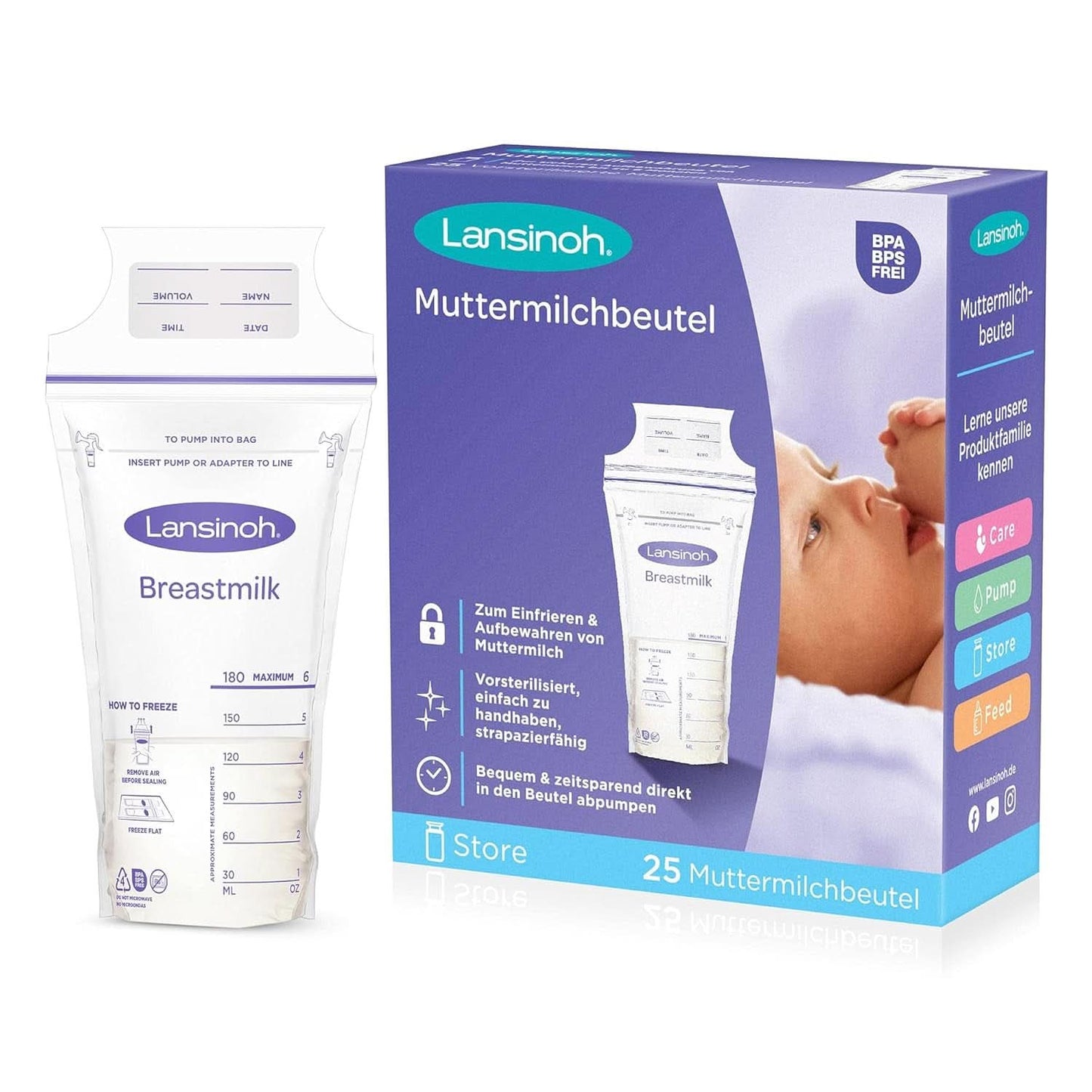 Lansinoh Muttermilchbeutel - 25 Stück - Zum Sicheren Aufbewahren Und Einfrieren Von Muttermilch - Hygienisch & Platzsparend Accessoires Voeding en borstvoeding Bebe Naty Shop