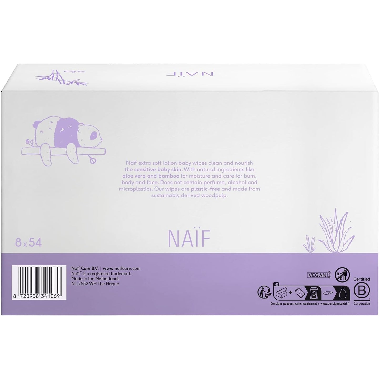 Naïf - Vochtige doekjes met plasticvrije lotion - 1296 stuks (24 pakjes van 54 doekjes) - voor baby's en kinderen - Babybillen, lichaam en gezicht - met Aloë Vera en Bamboe - 0% Geur en Alcohol