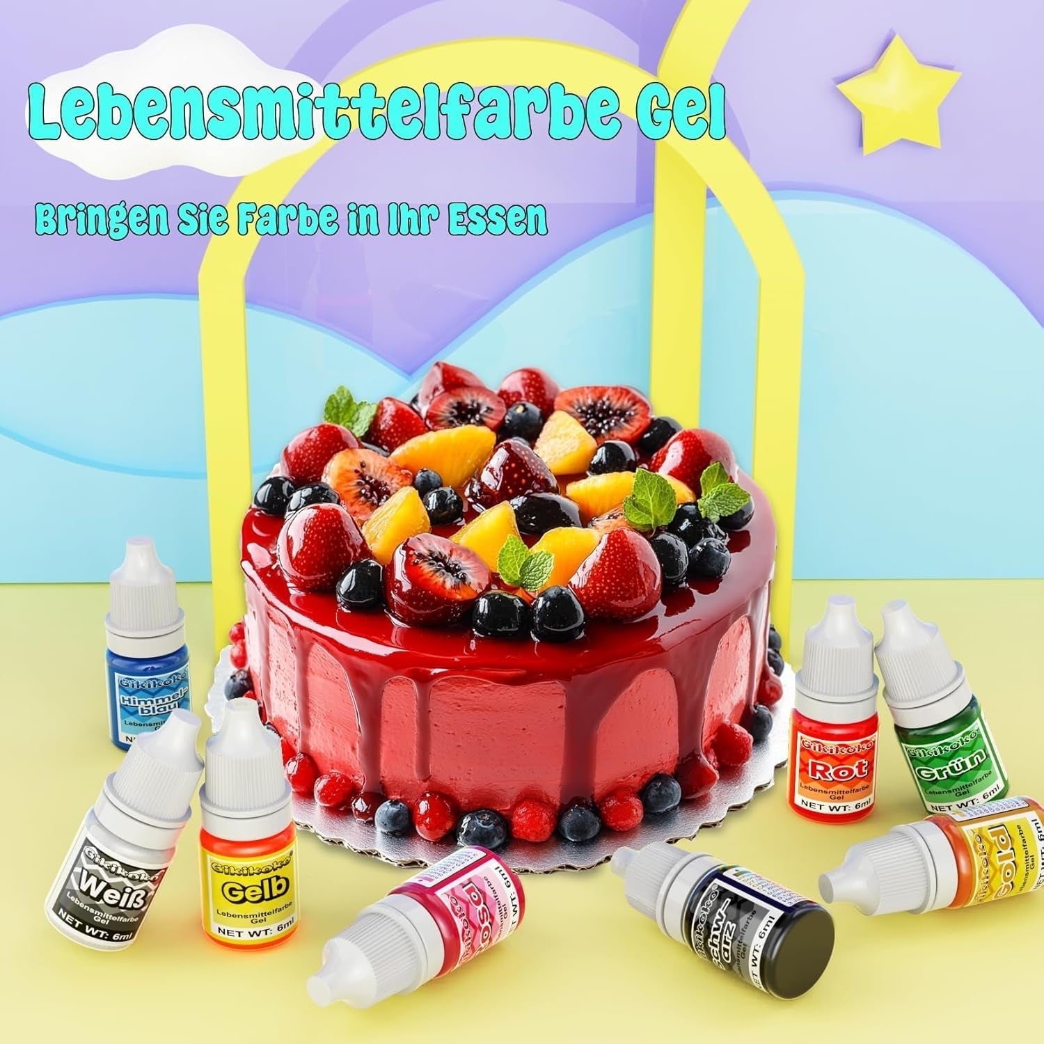 Gel-kleurstof - 8 levendige kleuren Taartversieringen Kleurstof Hooggeconcentreerde kleurstof voor fondant, botercrème, cakes, bitterkoekjes, donuts - 6 ml