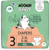 Moomin Baby Eco-luiers, maat 3, 5-8 kg, 48 stuks, premium zachte luiers | Zacht en huidvriendelijk, ademend, absorberend, geen onnodige chemicaliën |