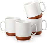 MALACASA koffiemokkenset, steengoed mokkenset van 350 ml voor 4 personen, moderne koffiemokken voor thee, sap, latte, cappuccino, warme chocolademelk. Vaatwasmachine- en magnetronbestendig, TARA serie, kaki wit