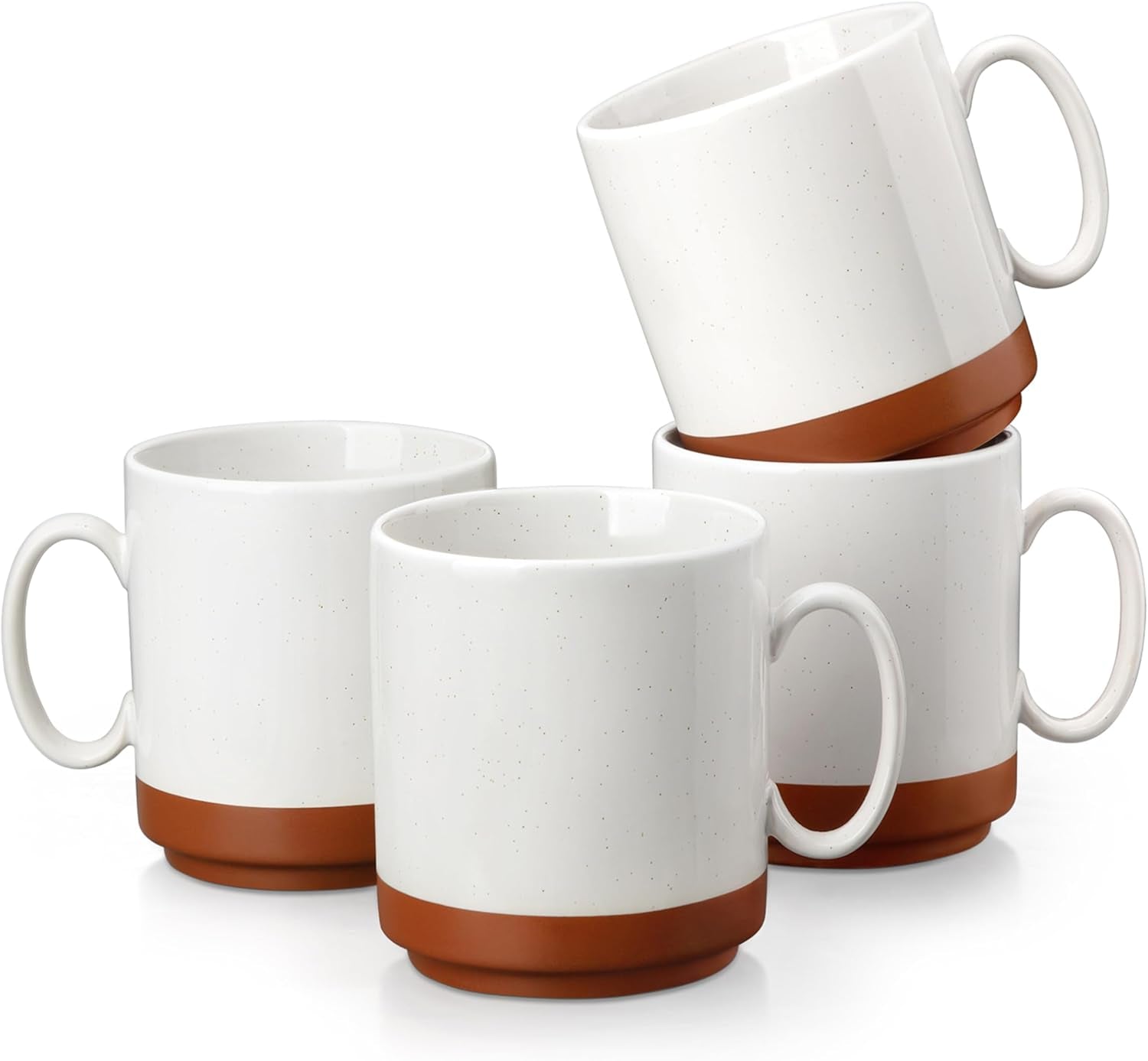 MALACASA koffiemokkenset, steengoed mokkenset van 350 ml voor 4 personen, moderne koffiemokken voor thee, sap, latte, cappuccino, warme chocolademelk. Vaatwasmachine- en magnetronbestendig, TARA serie, kaki wit