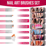 FANDAMEI Nail Art Brush Set, 15 Stücke Pinsel Für Gelnägel Nagel Pinsel, 5 Stücke Dotted Pen, 10 Rolle Streifenband Nägel, Strasssteine ​​​​Nägel, Ultra Dünn Nagel Pailetten voor Nagelkunst Maniküre Set