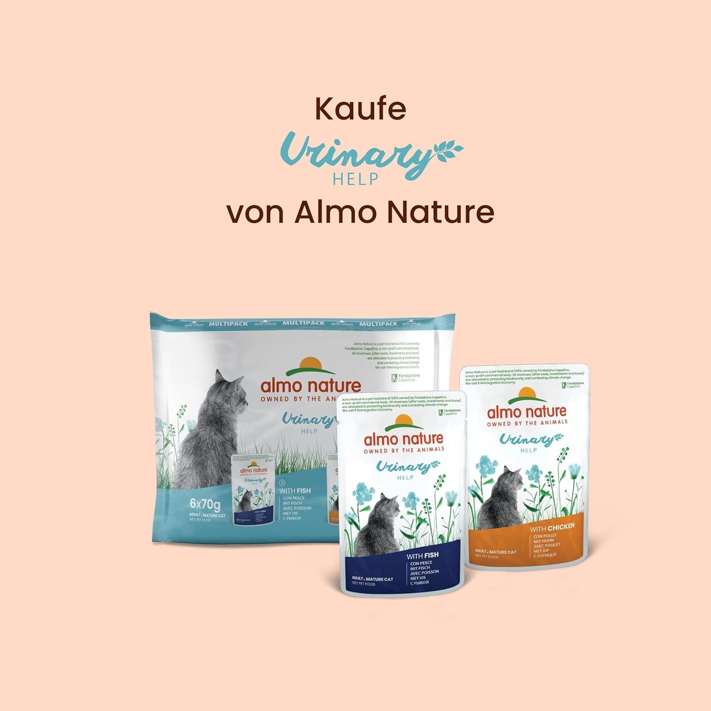 Almo Nature Functionele Urinaire Hulp - Nassfutter für ausgewachsene Katzen mit Fisch - Unterstützung für die Gesundheit der Harnwege - 30 Zakjes à 70g
