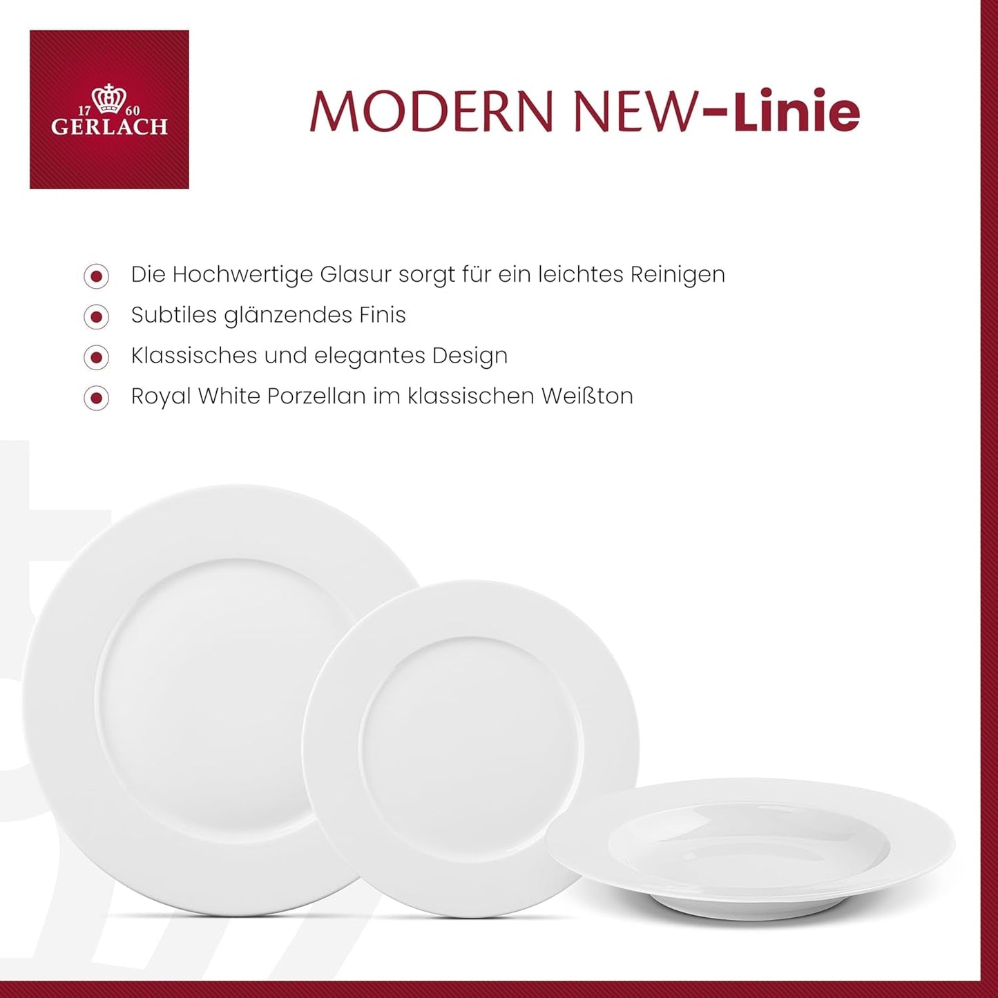 Gerlach 1760 servies - 18-delig - Servies voor 6 personen - Bordenset - Modern porselein, wit