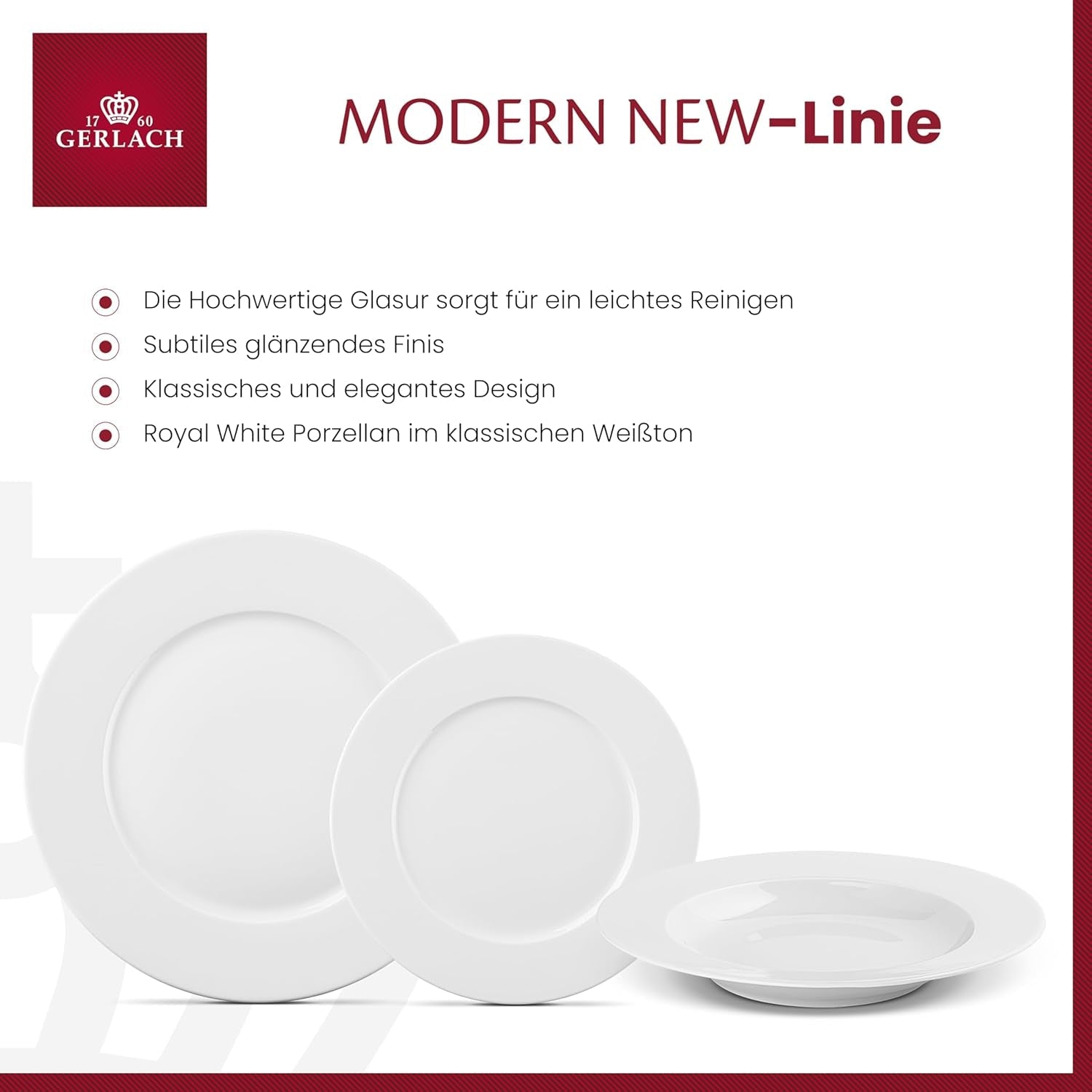 Gerlach 1760 servies - 18-delig - Servies voor 6 personen - Bordenset - Modern porselein, wit