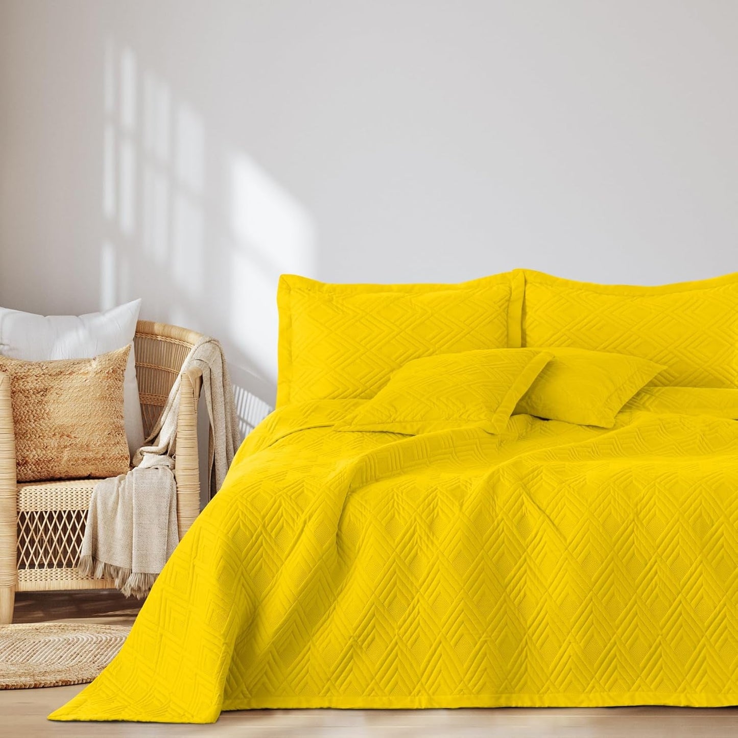 Ameliahome Sprei 170X210 Cm Dubbelzijdige Sprei Ultrasoon Quilten Polyester Ophelia Donkergroen Bedden en Dekens Besuche den AmeliaHome-Store Ophelia Geel 220X240 Cm