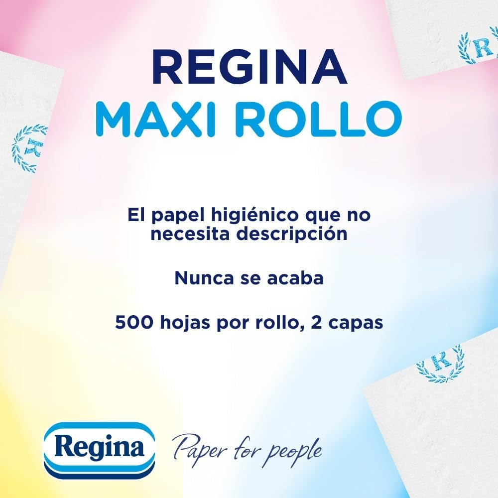 Regina Maxi-Roll - 4 rollen toiletpapier, 500 2-laags vellen per rol, ruim drie keer een standaardrol, 60% gerecyclede plastic verpakkingen, 100% Fsc-gecertificeerd papier