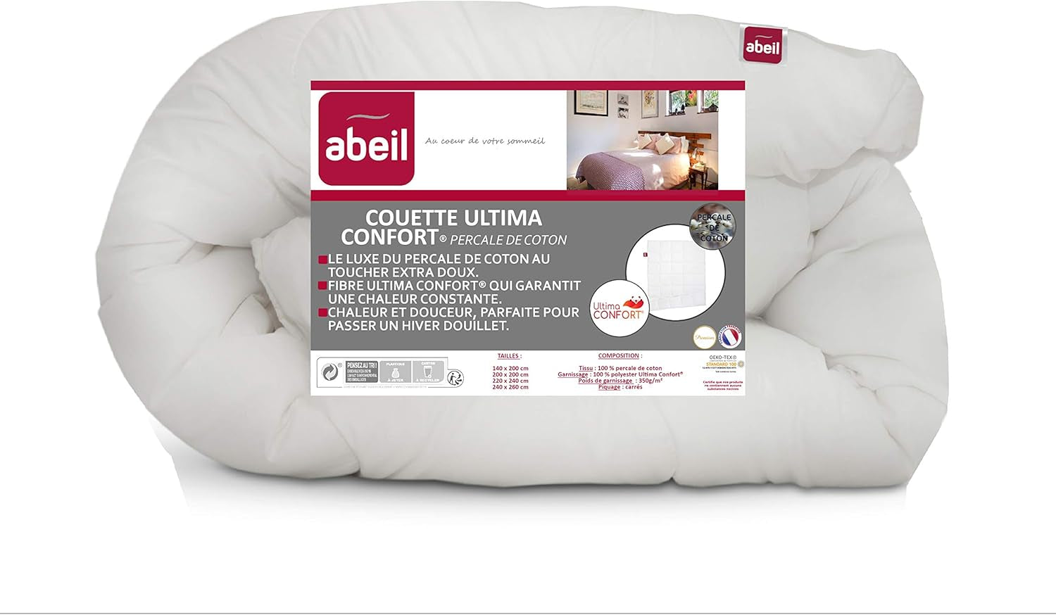 Abeil Premium Ultima Comfort dekbed van perkalkatoen, 200 x 200 cm Dekbedden en dekbedden Naty Shop 200 x 200 cm