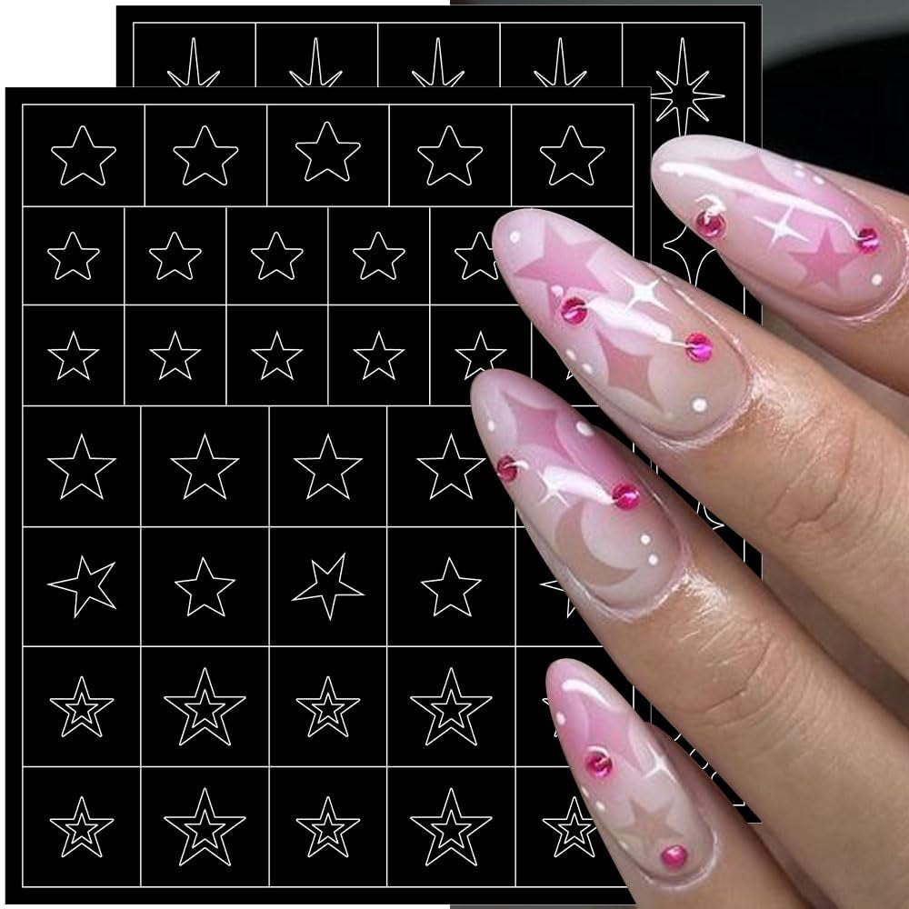 6 vellen airbrush-sjabloon nagelstickers, vlindervlam sterren hart sterren nagelstickers afdrukken stencilgereedschap nagelkunst zelfklevende stickers voor vrouwen nagelkunstontwerpstickers
