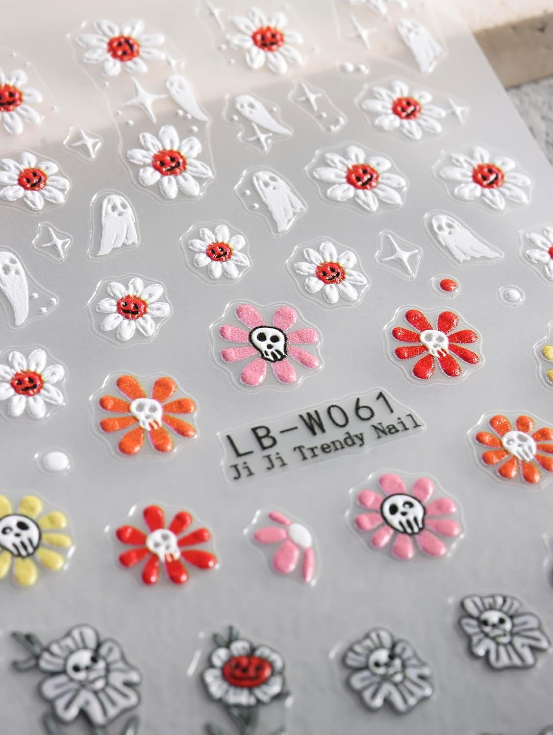JMEOWIO Nagelsticker Halloween 9 Blatt Nail Art Sticker Selbstklebend Nagelaufkleber Süße Geisterblume Decoratie Nageldesign Zubehör